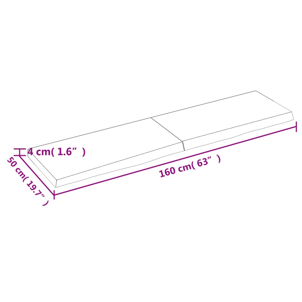 Wastafelblad 160X50X(2-4) Cm Behandeld Massief Hout Lichtbruin 160 x 50 x 4 cm