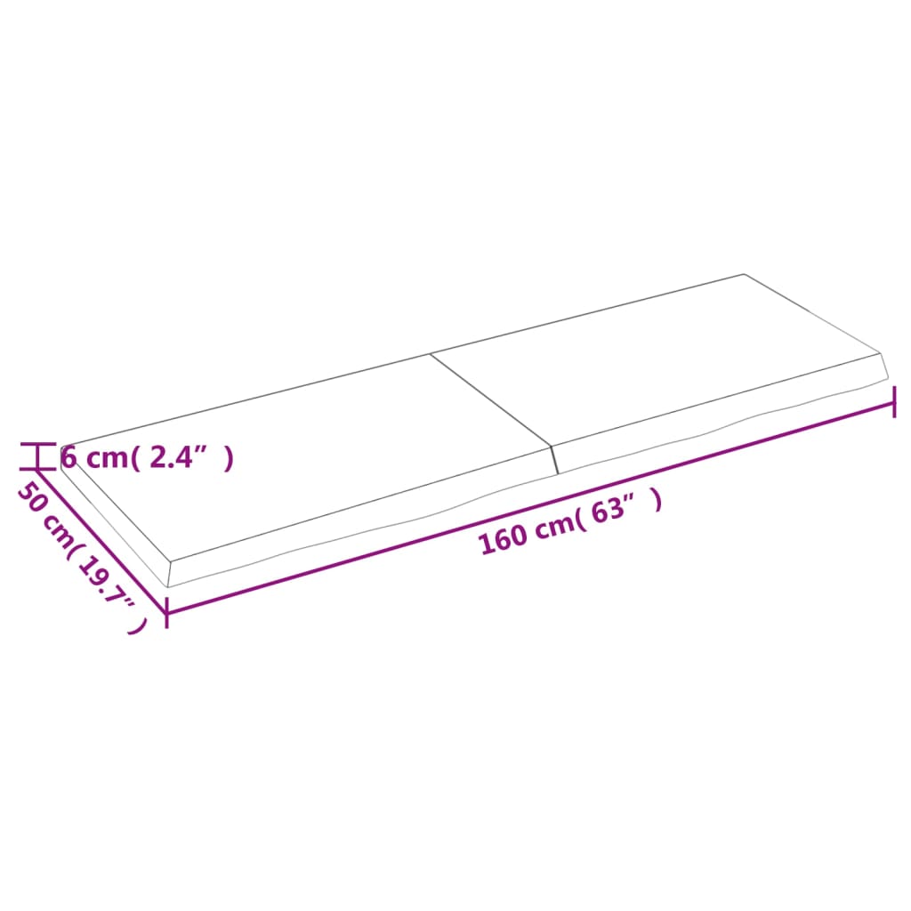 Wastafelblad 160X50X(2-6) Cm Behandeld Massief Hout Lichtbruin 160 x 50 x 6 cm