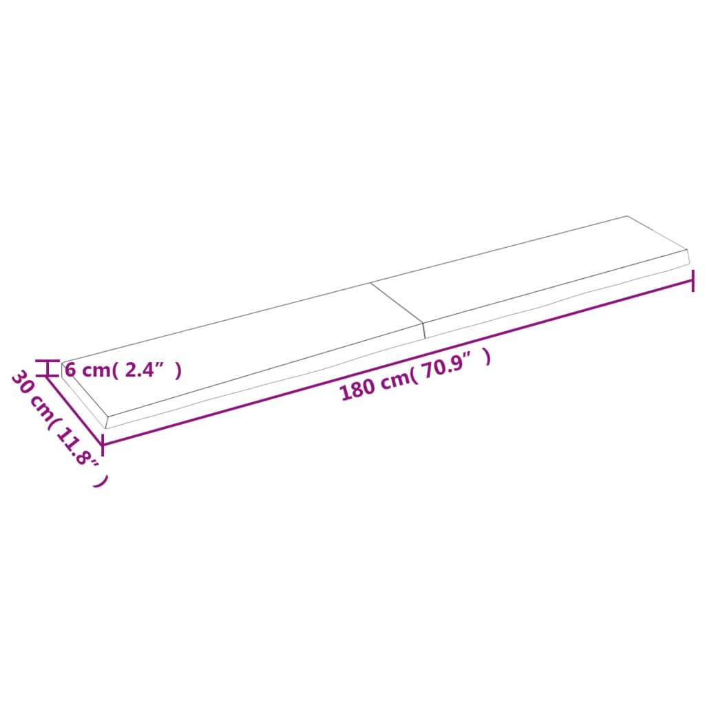 Wastafelblad 180X30X(2-6) Cm Behandeld Massief Hout Lichtbruin 180 x 30 x 6 cm