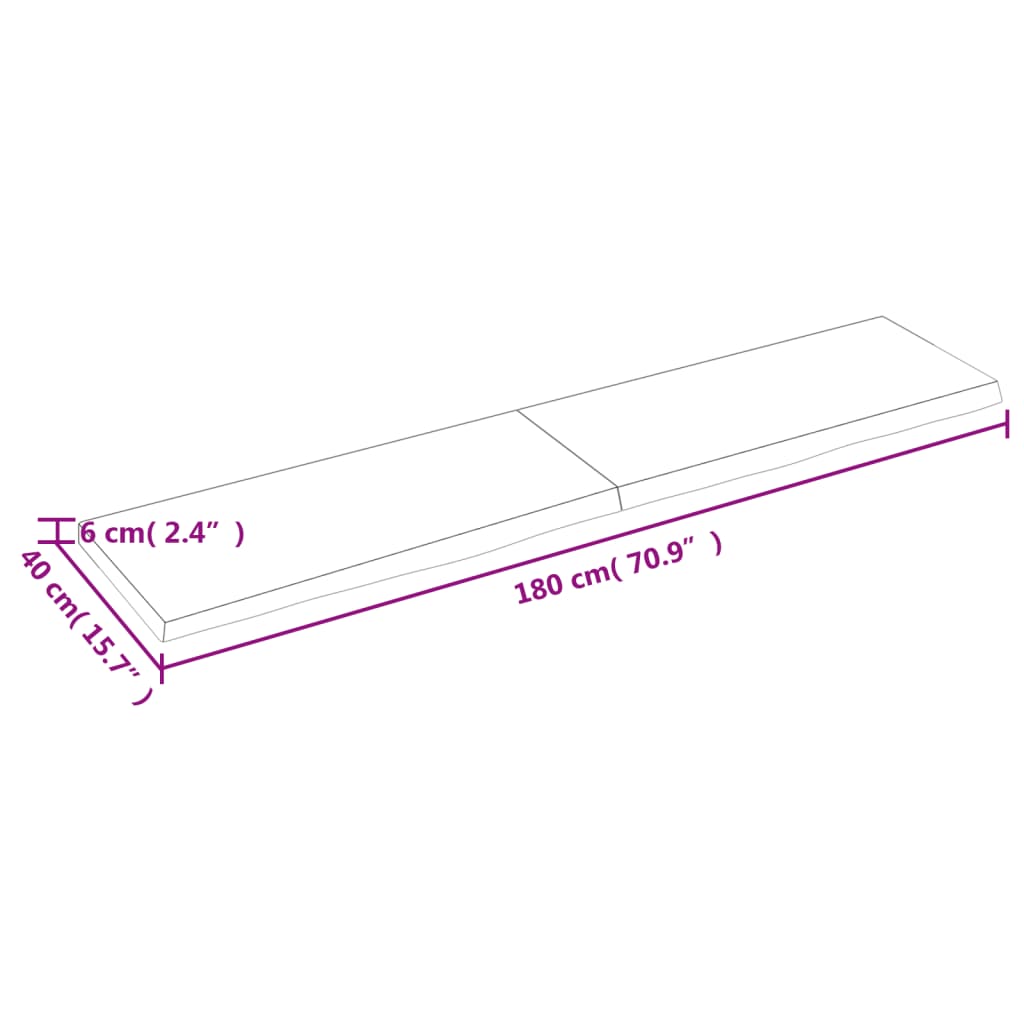 Wastafelblad 180X40X(2-6) Cm Behandeld Massief Hout Lichtbruin 180 x 40 x 6 cm