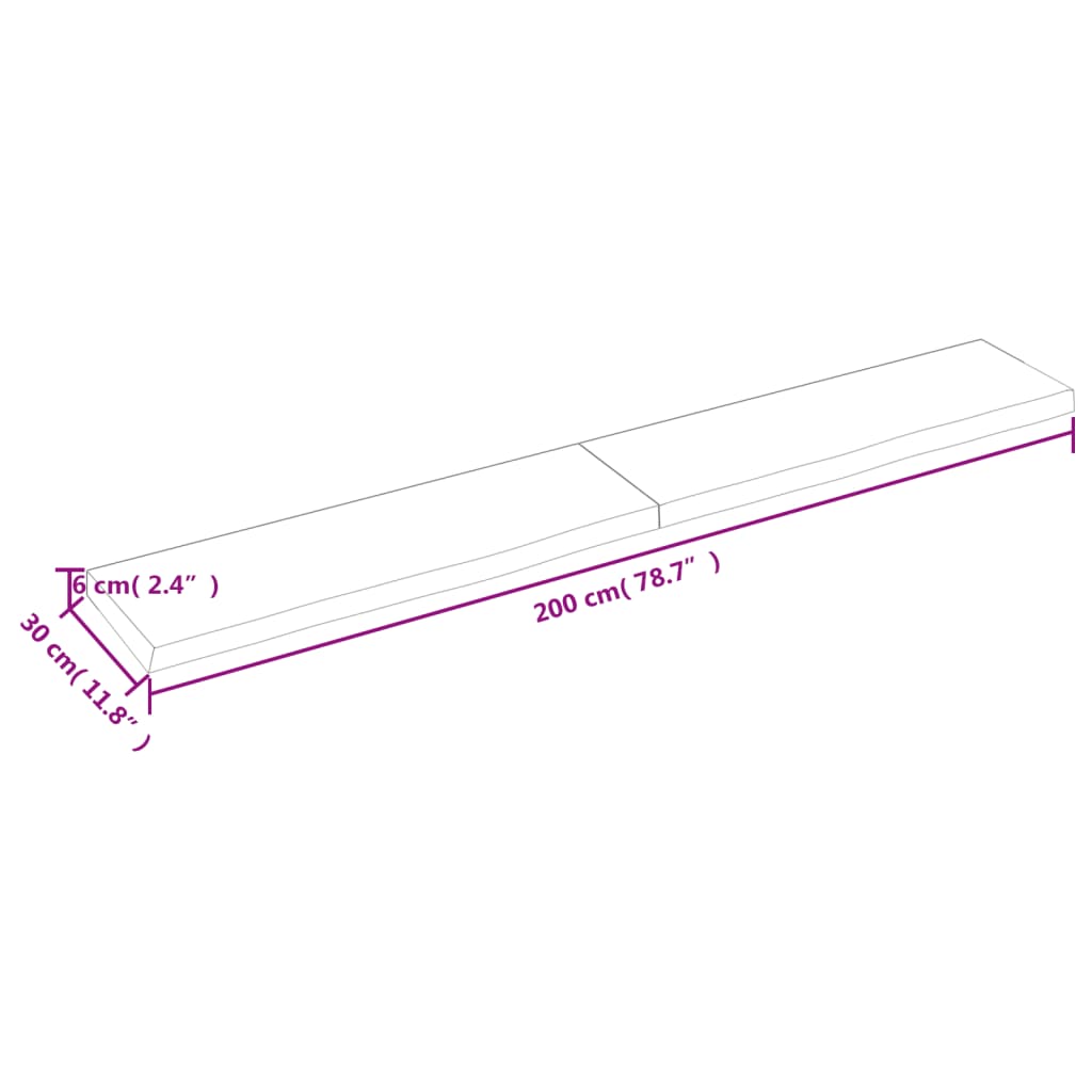 Wastafelblad 200X30X(2-6) Cm Behandeld Massief Hout Lichtbruin 200 x 30 x 6 cm