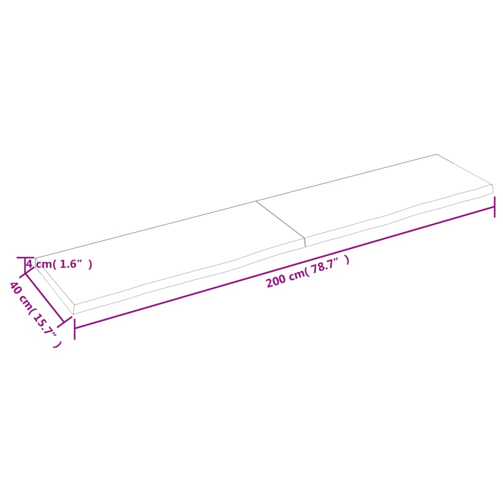 Wastafelblad 200X40X(2-4) Cm Behandeld Massief Hout Lichtbruin 200 x 40 x 4 cm