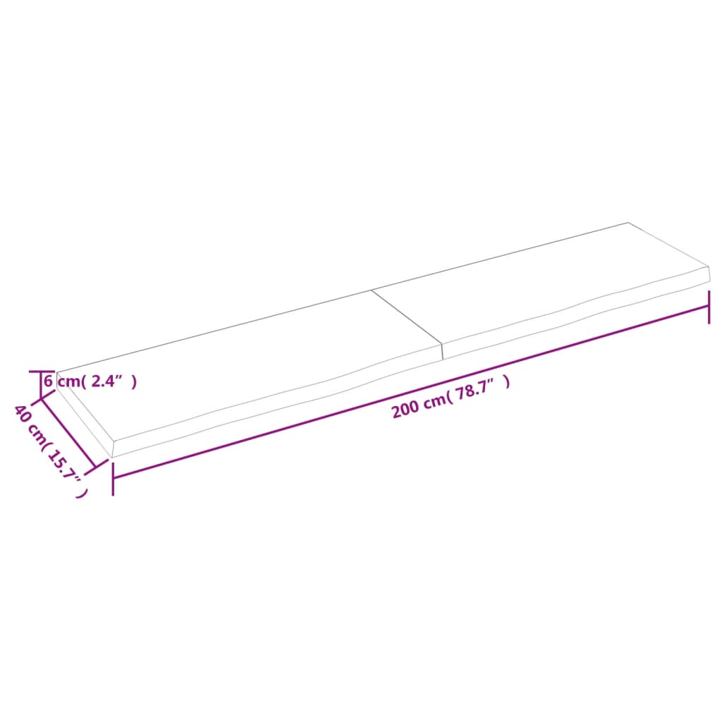 Wastafelblad 200X40X(2-6) Cm Behandeld Massief Hout Lichtbruin 200 x 40 x 6 cm