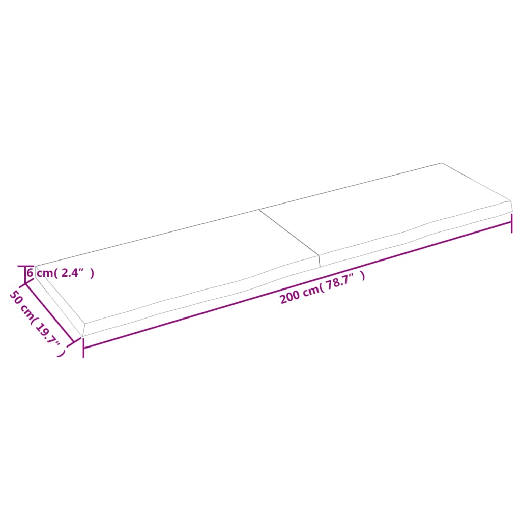 Wastafelblad 200X50X(2-6) Cm Behandeld Massief Hout Lichtbruin 200 x 50 x 6 cm