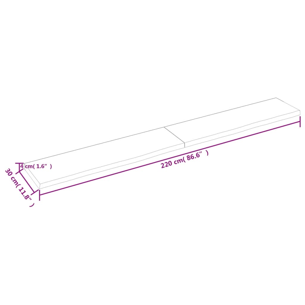 Wastafelblad 220X30X(2-4) Cm Behandeld Massief Hout Lichtbruin 220 x 30 x 4 cm