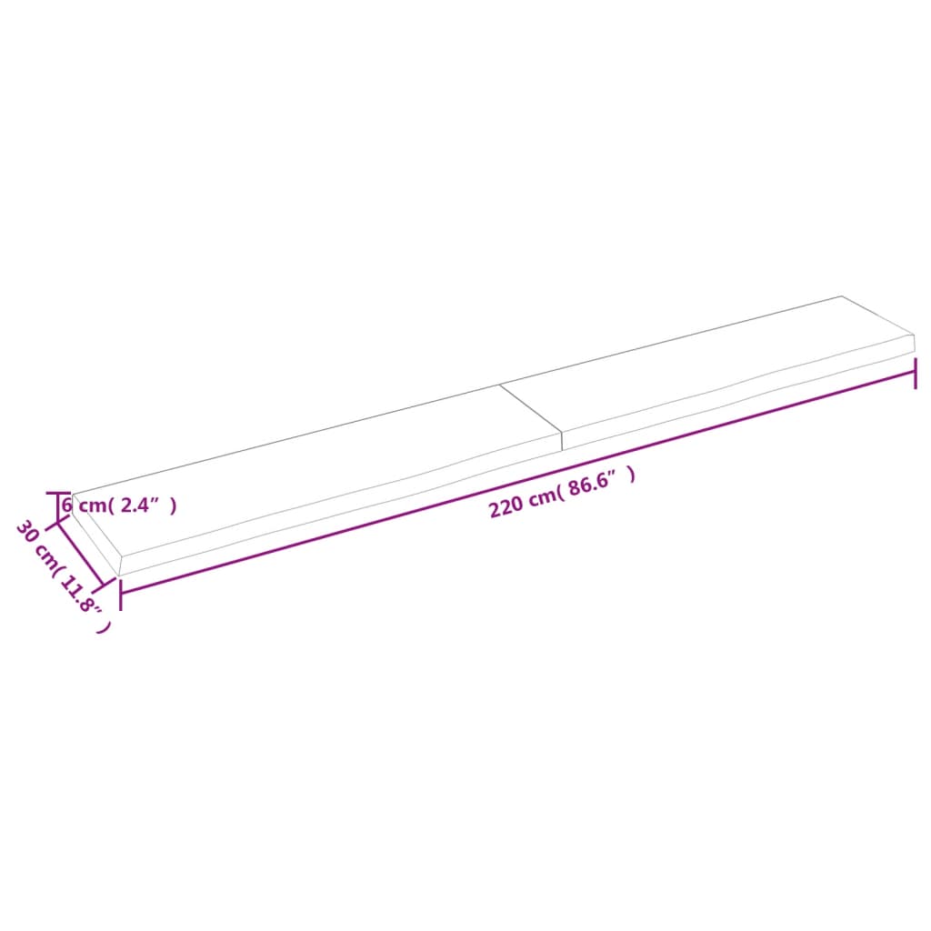 Wastafelblad 220X30X(2-6) Cm Behandeld Massief Hout Lichtbruin 220 x 30 x 6 cm