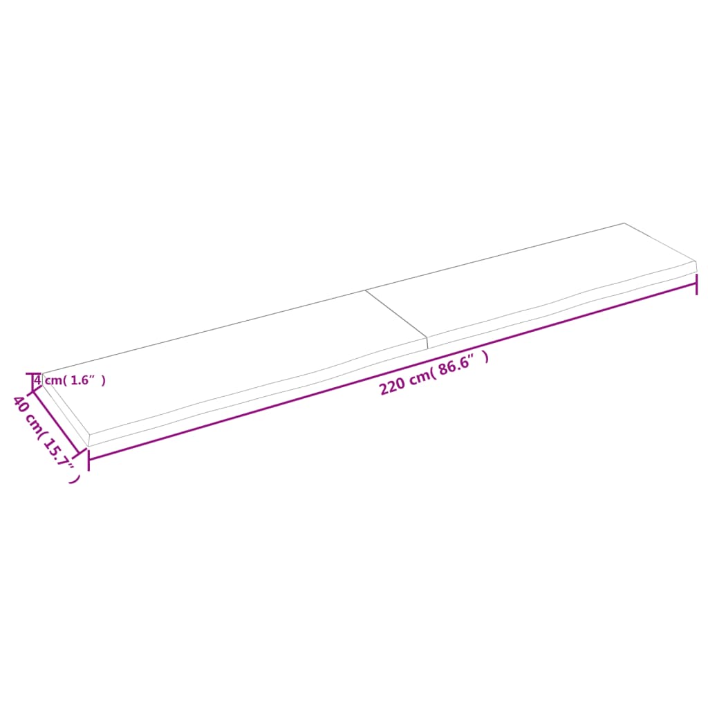 Wastafelblad 220X40X(2-4) Cm Behandeld Massief Hout Lichtbruin 220 x 40 x 4 cm