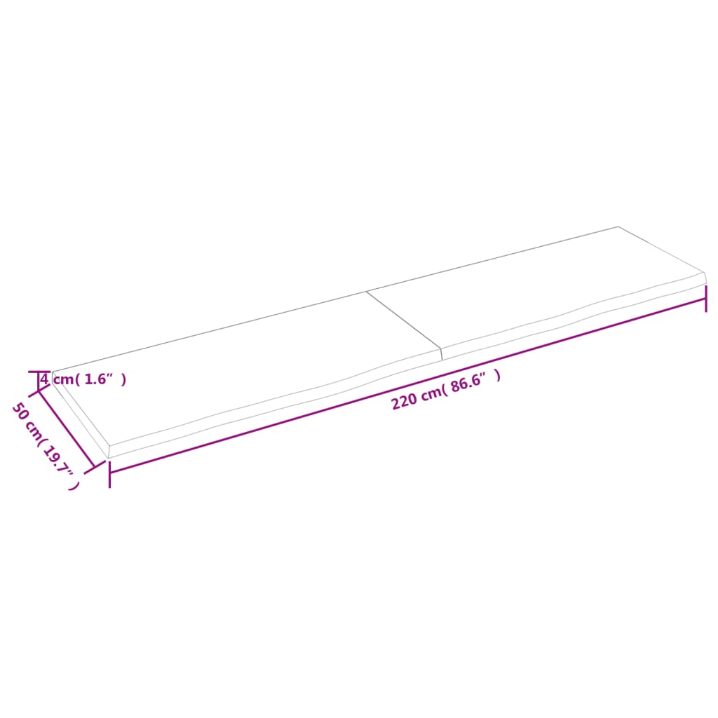 Wastafelblad 220X50X(2-4) Cm Behandeld Massief Hout Lichtbruin 220 x 50 x 4 cm