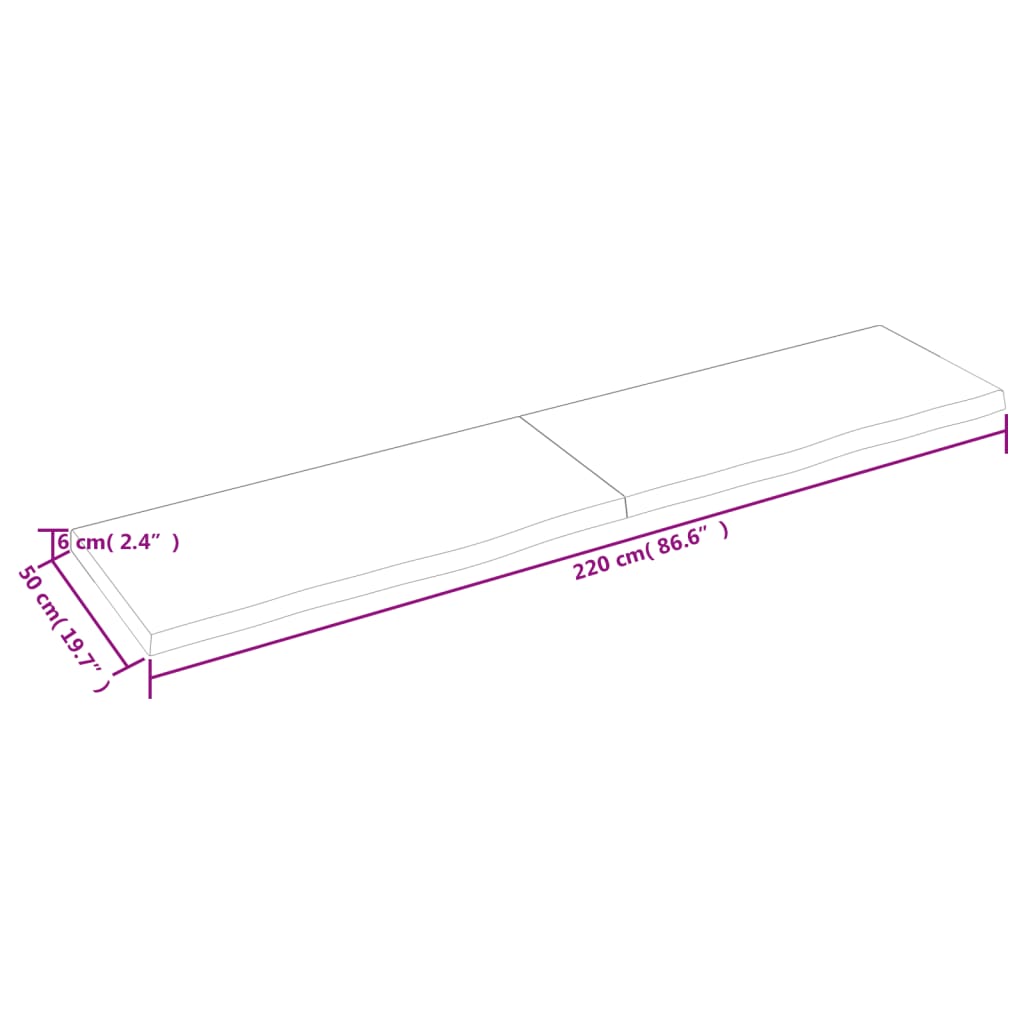 Wastafelblad 220X50X(2-6) Cm Behandeld Massief Hout Lichtbruin 220 x 50 x 6 cm