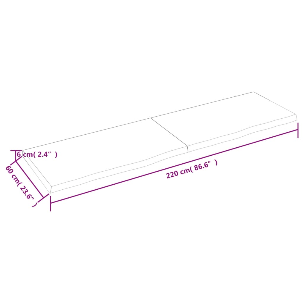 Wastafelblad 220X60X(2-6) Cm Behandeld Massief Hout Lichtbruin 220 x 60 x 6 cm