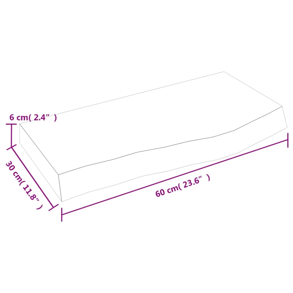 Wastafelblad 60X30X(2-6) Cm Behandeld Massief Hout Donkergrijs 60 x 30 x 6 cm