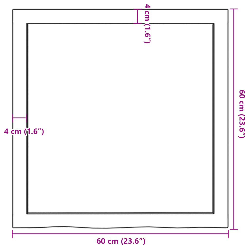 Wastafelblad 60x60x(2-4) cm behandeld massief hout donkerbruin