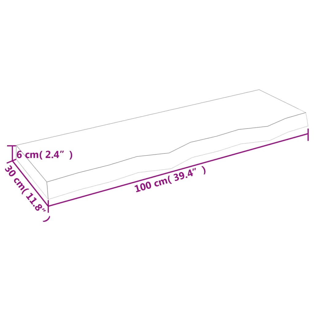 Wastafelblad 100X30X(2-6) Cm Behandeld Massief Hout Donkergrijs 100 x 30 x 6 cm