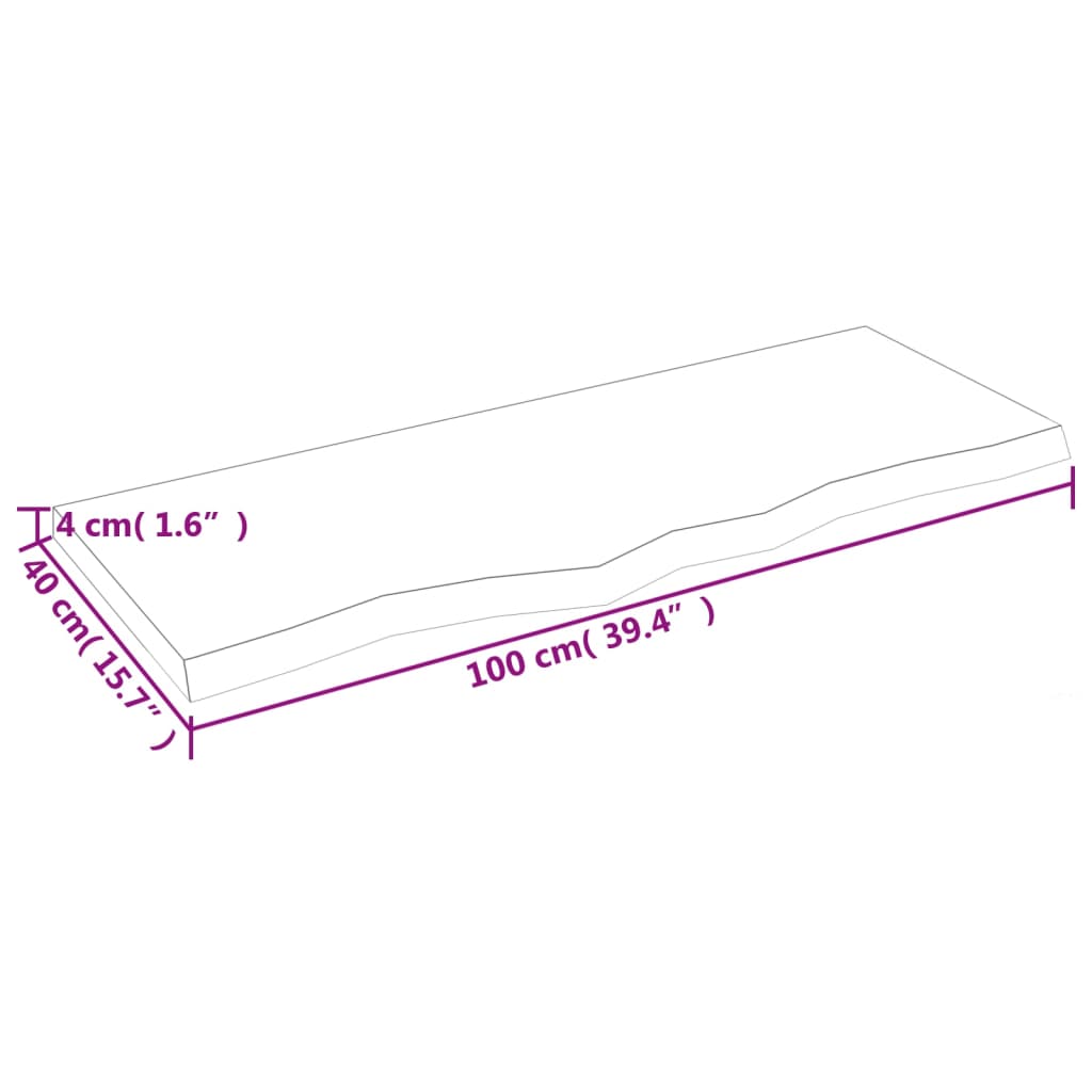 Wastafelblad 100X40X(2-4) Cm Behandeld Massief Hout Donkerbruin Donkergrijs 100 x 40 x 4 cm