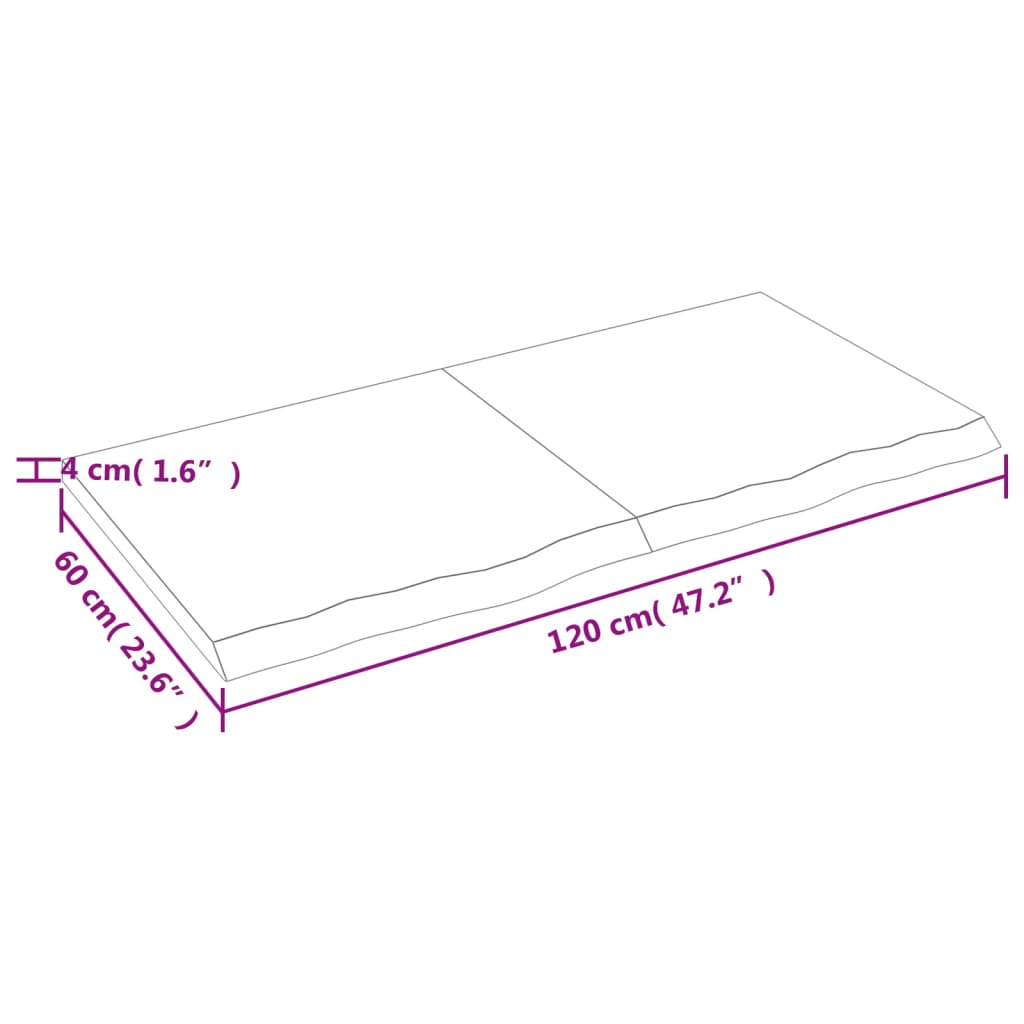 Wastafelblad 120X60X(2-4) Cm Behandeld Massief Hout Donkergrijs 120 x 60 x 4 cm