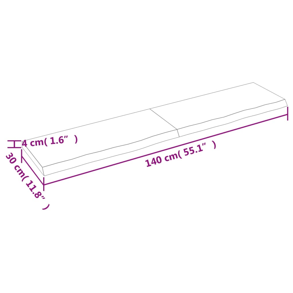 Wastafelblad 140X30X(2-4) Cm Behandeld Massief Hout Donkergrijs 140 x 30 x 4 cm