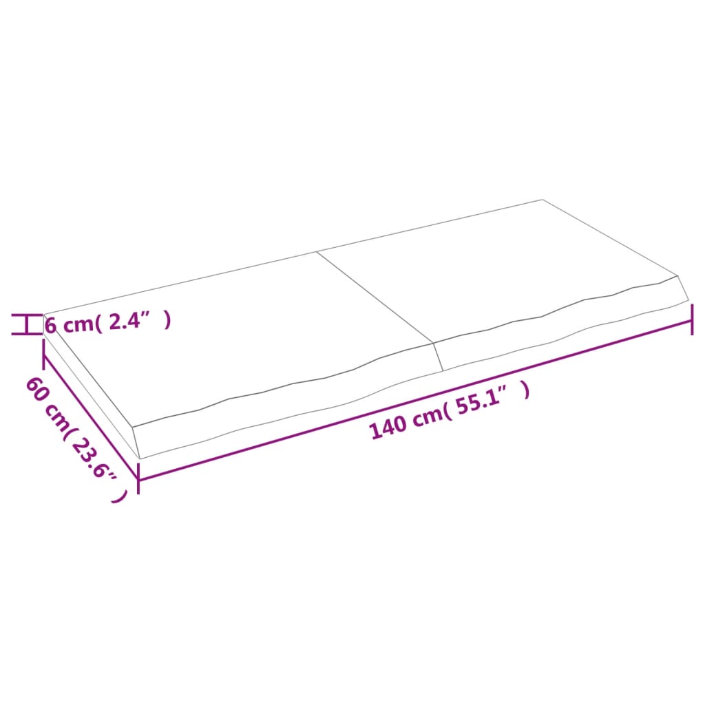 Wastafelblad 140X60X(2-6) Cm Behandeld Massief Hout Donkergrijs 140 x 60 x 6 cm