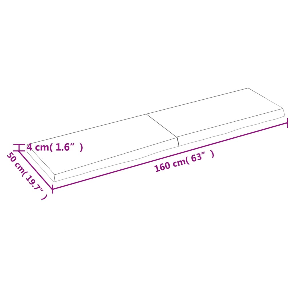 Wastafelblad 160X50X(2-4) Cm Behandeld Massief Hout Donkergrijs 160 x 50 x 4 cm