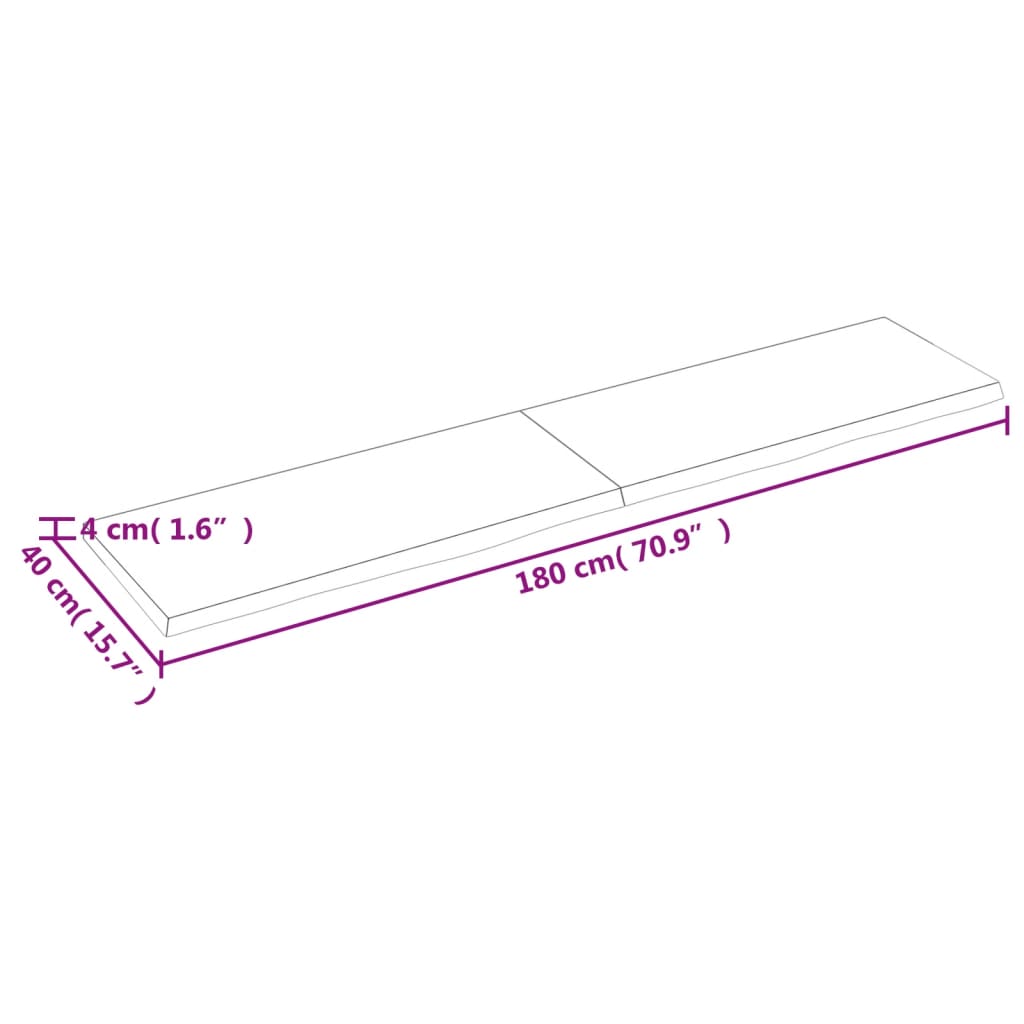 Wastafelblad 180X40X(2-4) Cm Behandeld Massief Hout Donkergrijs 180 x 40 x 4 cm