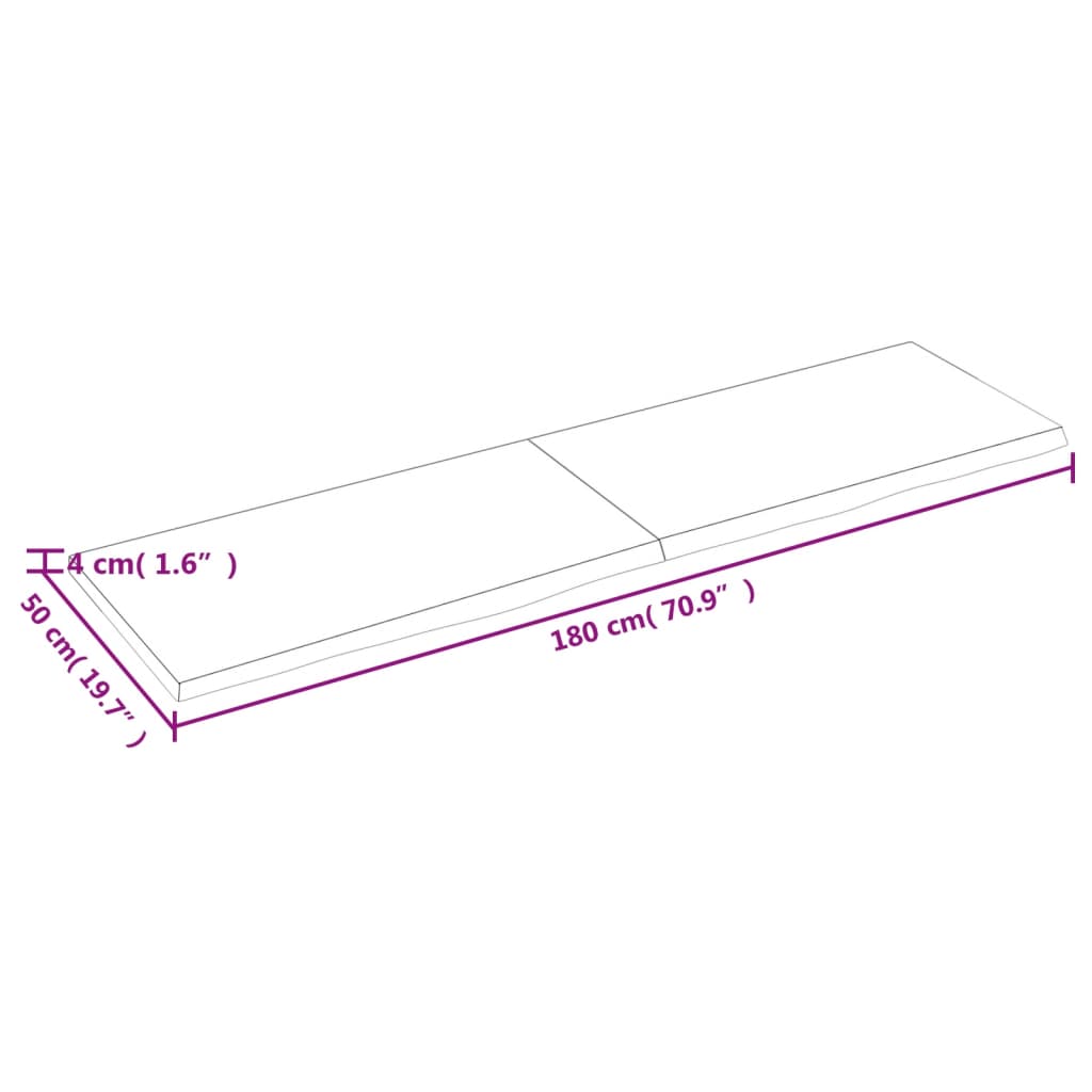 Wastafelblad 180X50X(2-4) Cm Behandeld Massief Hout Donkergrijs 180 x 50 x 4 cm