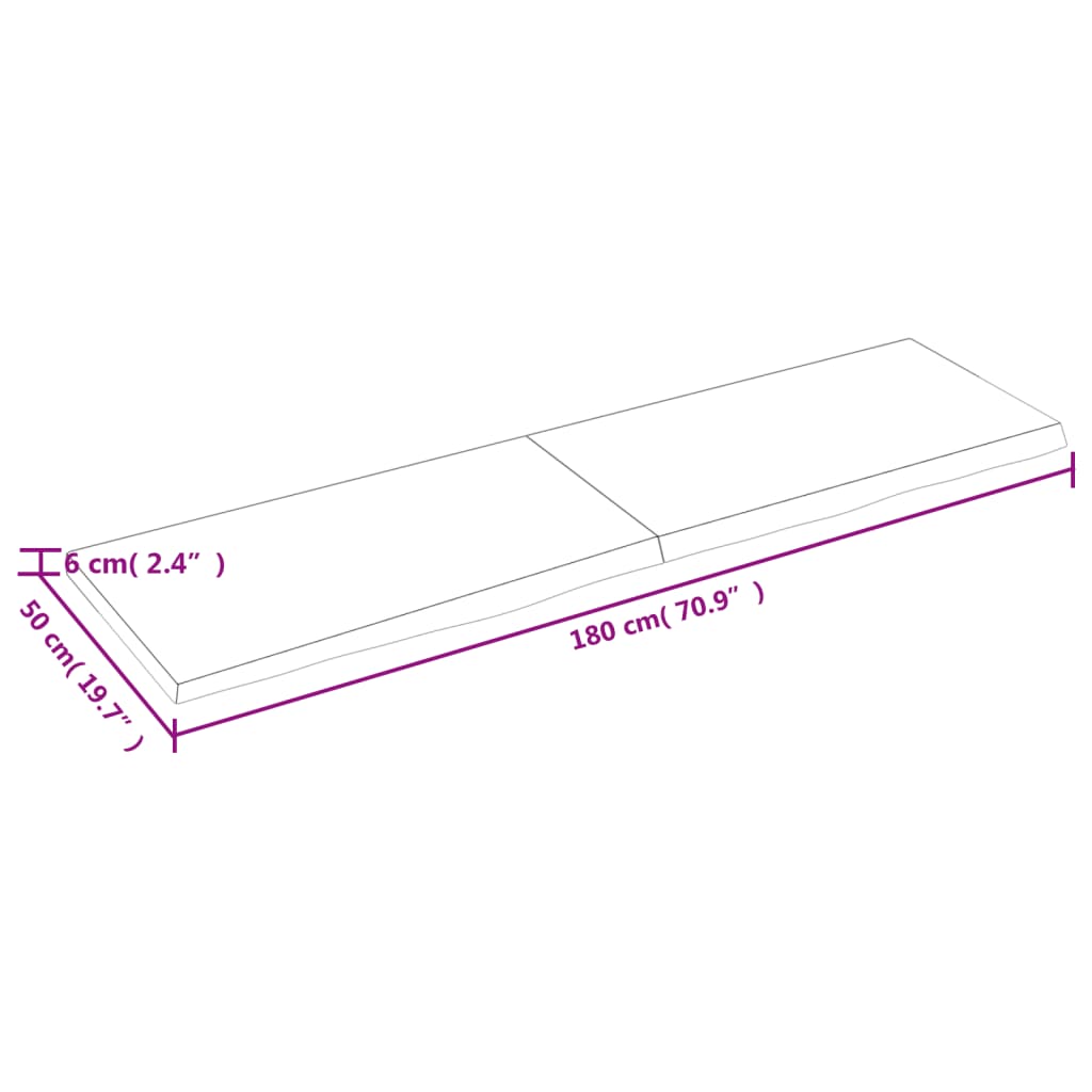 Wastafelblad 180X50X(2-6) Cm Behandeld Massief Hout Donkergrijs 180 x 50 x 6 cm