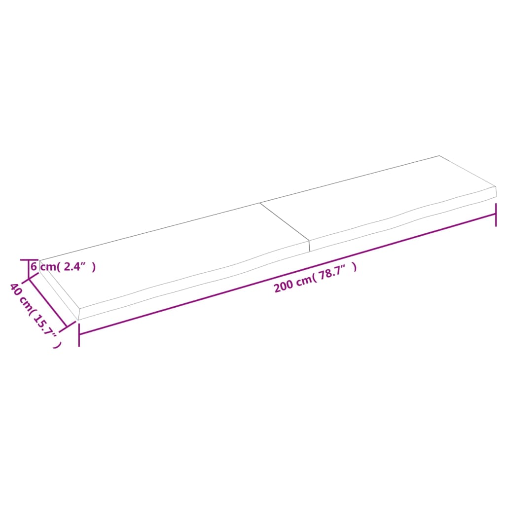 Wastafelblad 200X40X(2-6) Cm Behandeld Massief Hout Donkergrijs 200 x 40 x 6 cm