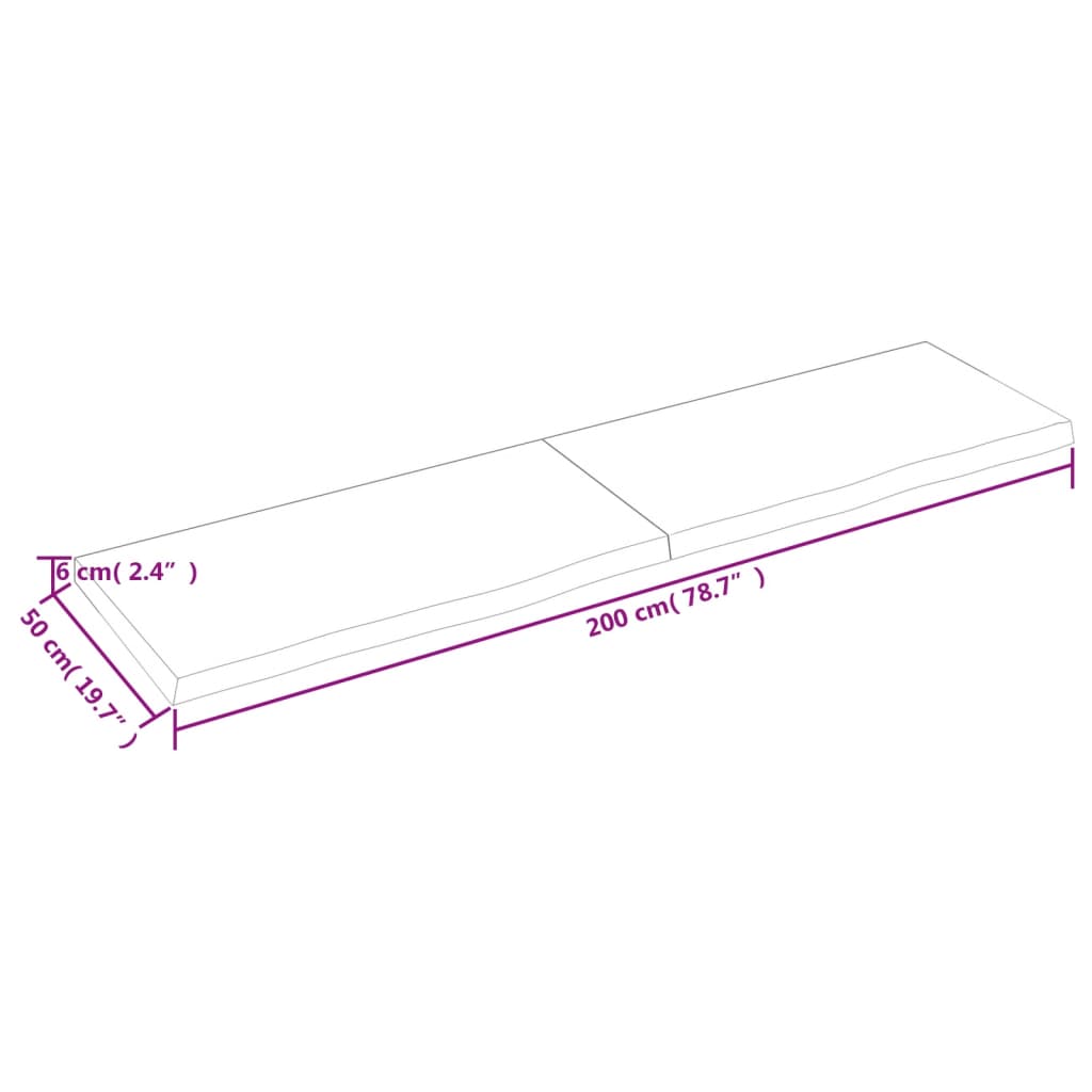 Wastafelblad 200X50X(2-6) Cm Behandeld Massief Hout Donkergrijs 200 x 50 x 6 cm