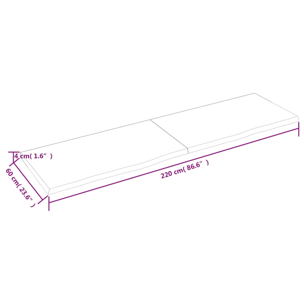 Wastafelblad 220X60X(2-4) Cm Behandeld Massief Hout Donkerbruin Donkergrijs 220 x 60 x 4 cm