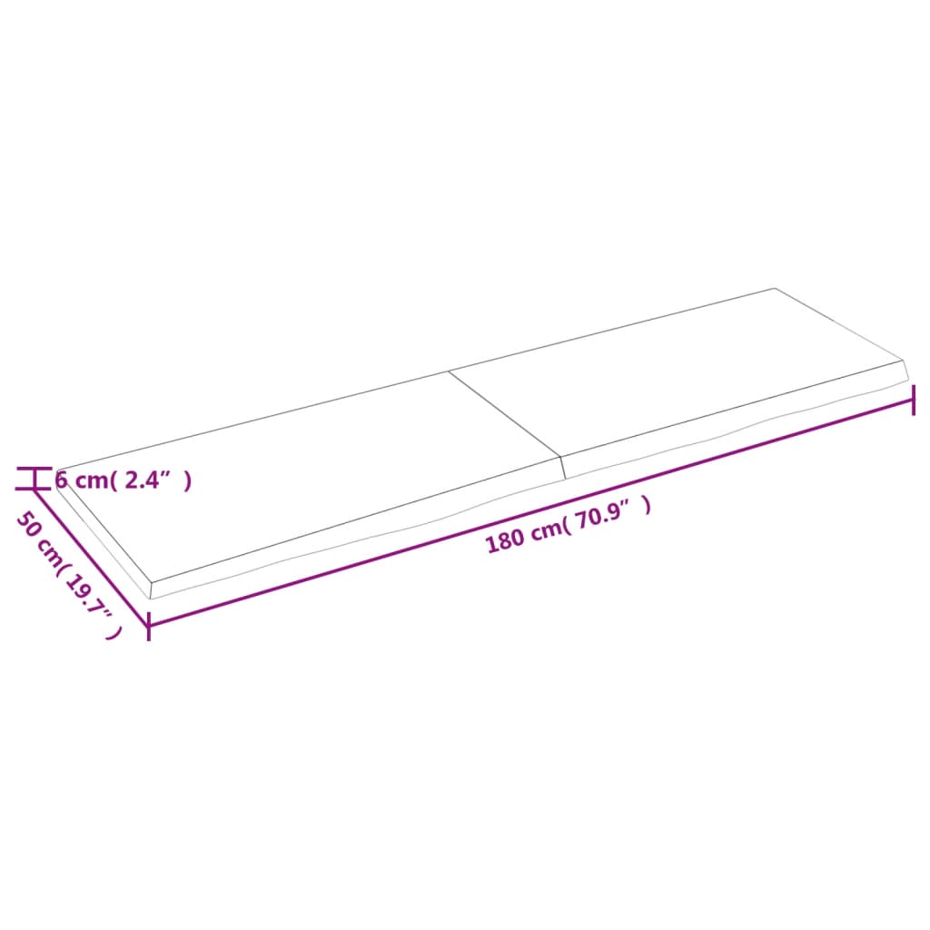 Tafelblad 80X50X(2-6) Cm Onbehandeld Massief Eikenhout Naturel 180 x 50 x 6 cm