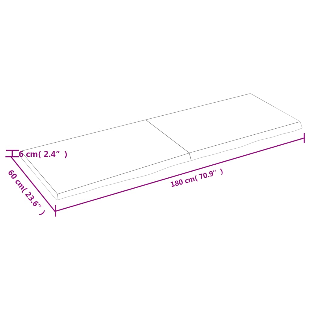 Tafelblad 80X60X(2-6)Cm Behandeld Massief Eikenhout Lichtbruin 180 x 60 x 6 cm