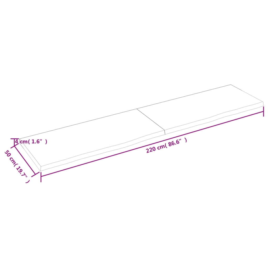 Tafelblad 220X50X(2-4)Cm Behandeld Massief Eikenhout Lichtbruin 220 x 50 x 4 cm