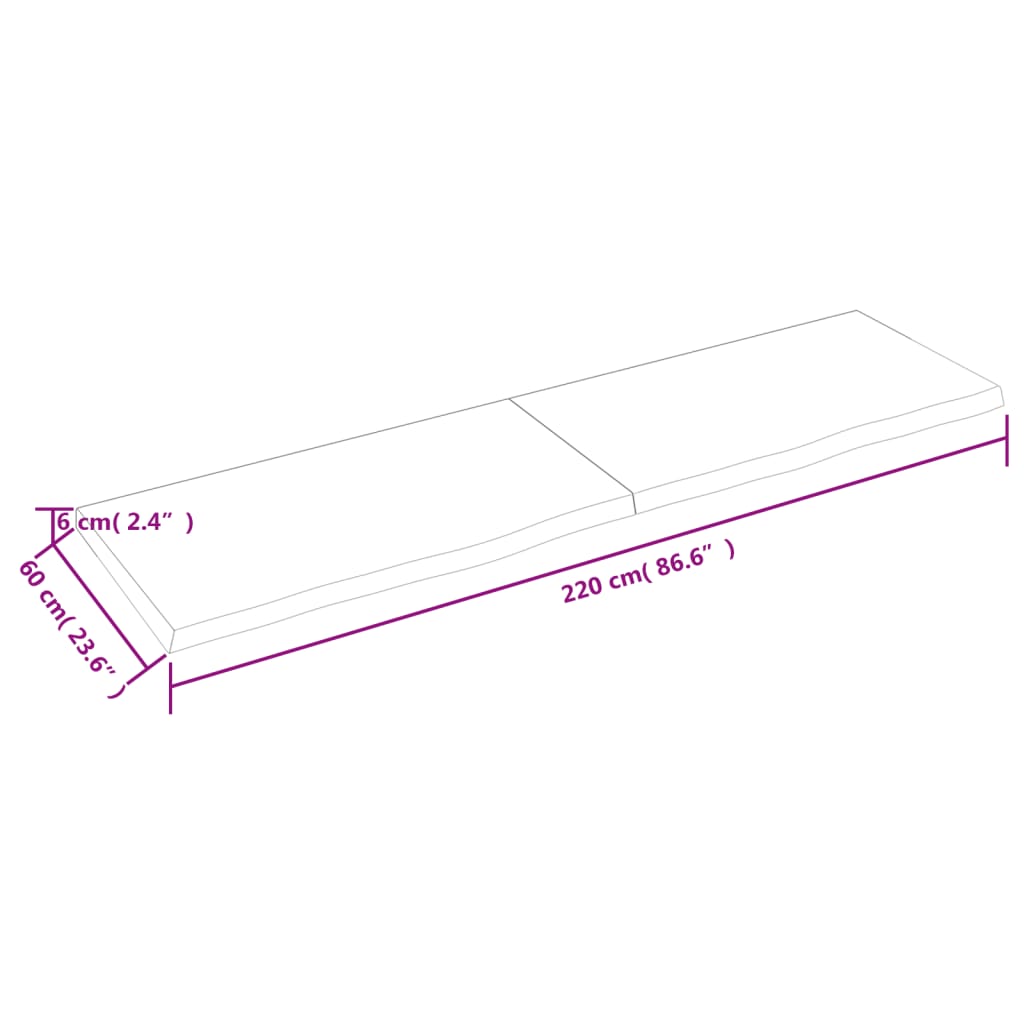 Tafelblad 220X60X(2-6)Cm Behandeld Massief Eikenhout Lichtbruin 220 x 60 x 6 cm