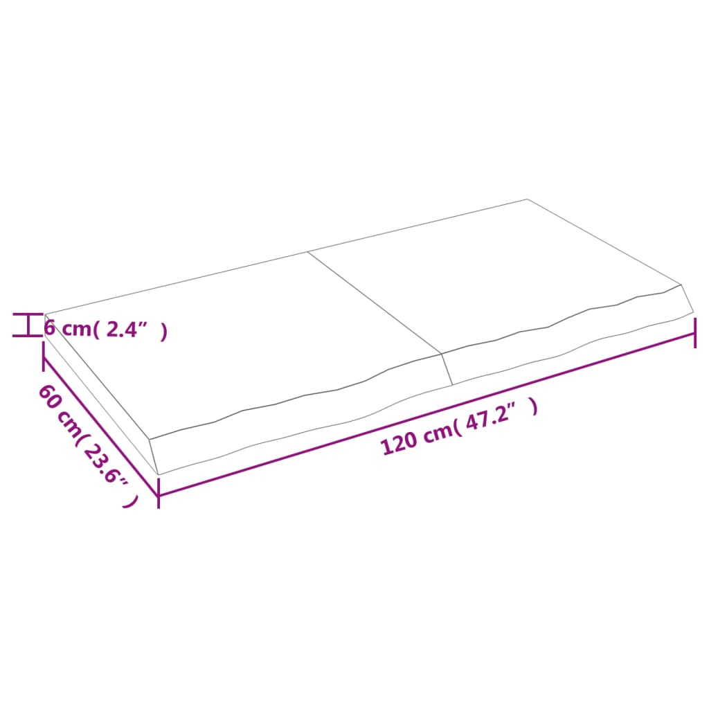 Tafelblad 20X60X(2-6)Cm Behandeld Eikenhout Donkerbruin Donkergrijs 120 x 60 x 6 cm