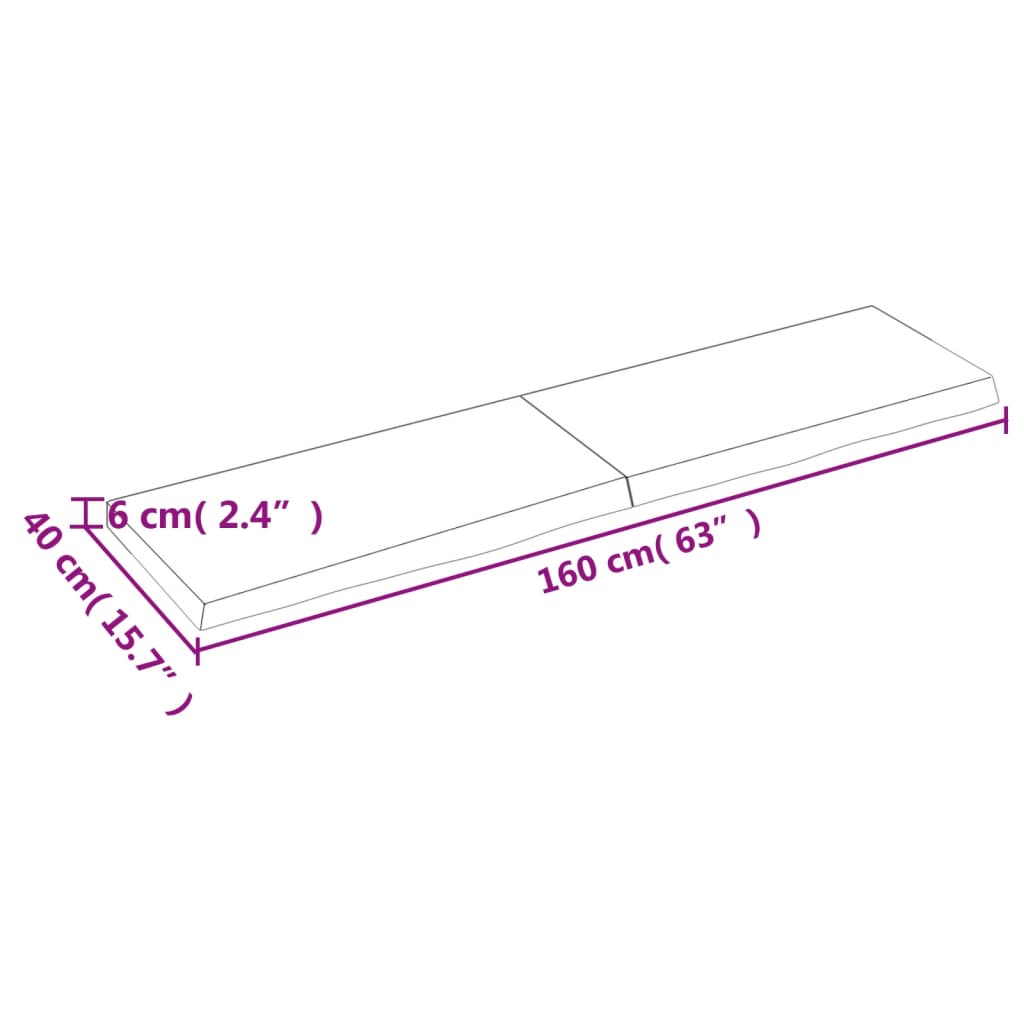 Tafelblad 60X40X(2-6)Cm Behandeld Eikenhout Donkerbruin Donkergrijs 160 x 40 x 6 cm