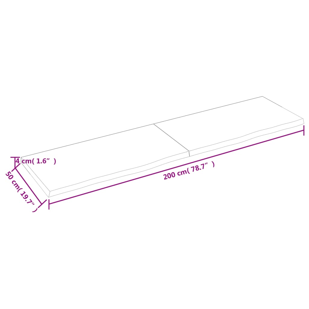 Tafelblad 200X50X(2-4)Cm Behandeld Eikenhout Donkerbruin Donkergrijs 200 x 50 x 4 cm