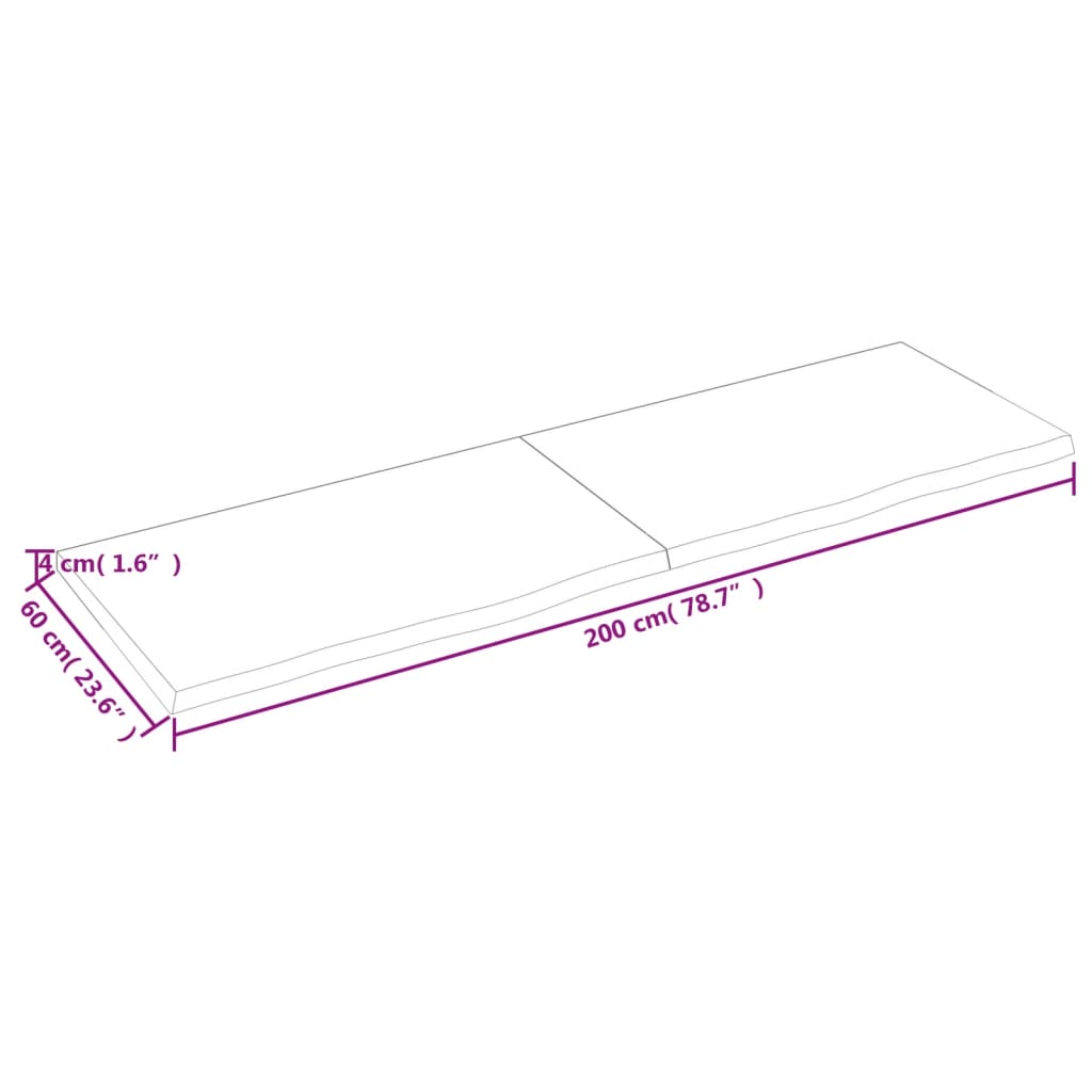 Tafelblad 200X60X(2-4)Cm Behandeld Eikenhout Donkerbruin Donkergrijs 200 x 60 x 4 cm