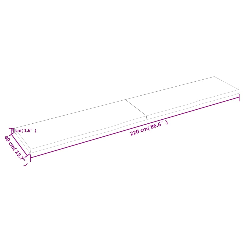 Tafelblad 220X40X(2-4)Cm Behandeld Eikenhout Donkerbruin Donkergrijs 220 x 40 x 4 cm