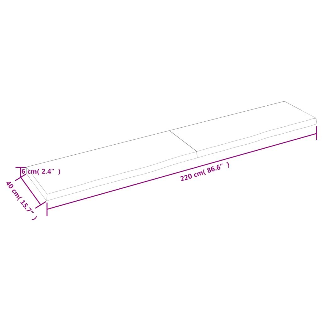 Tafelblad 220X40X(2-6)Cm Behandeld Eikenhout Donkerbruin Donkergrijs 220 x 40 x 6 cm