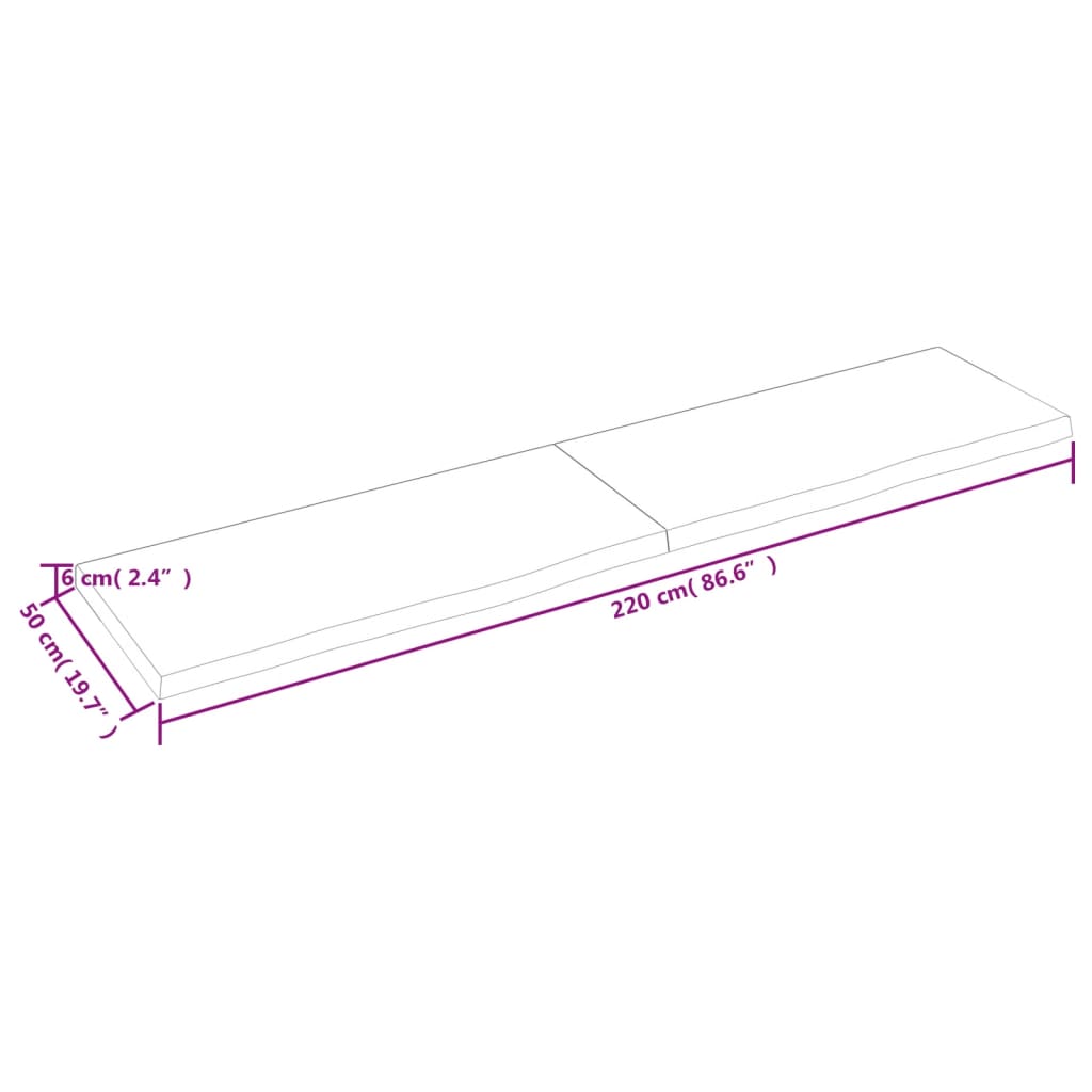 Tafelblad 220X50X(2-6)Cm Behandeld Eikenhout Donkerbruin Donkergrijs 220 x 50 x 6 cm