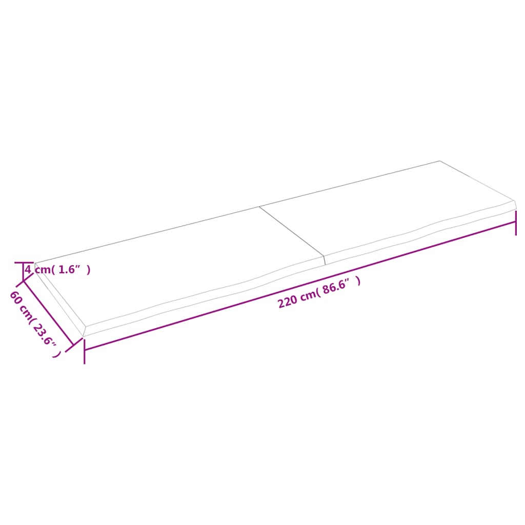 Tafelblad 220X60X(2-4)Cm Behandeld Eikenhout Donkerbruin Donkergrijs 220 x 60 x 4 cm