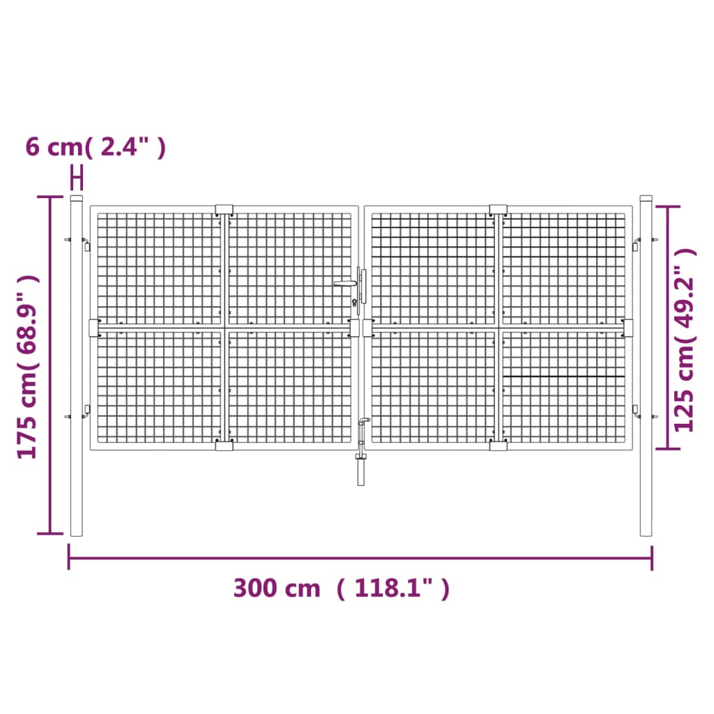 Poort draadgaas 300x175 cm staal antracietkleurig