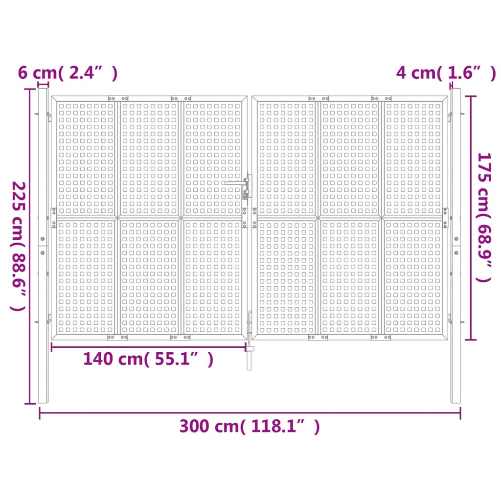 Poort 300x225 cm staal antracietkleurig