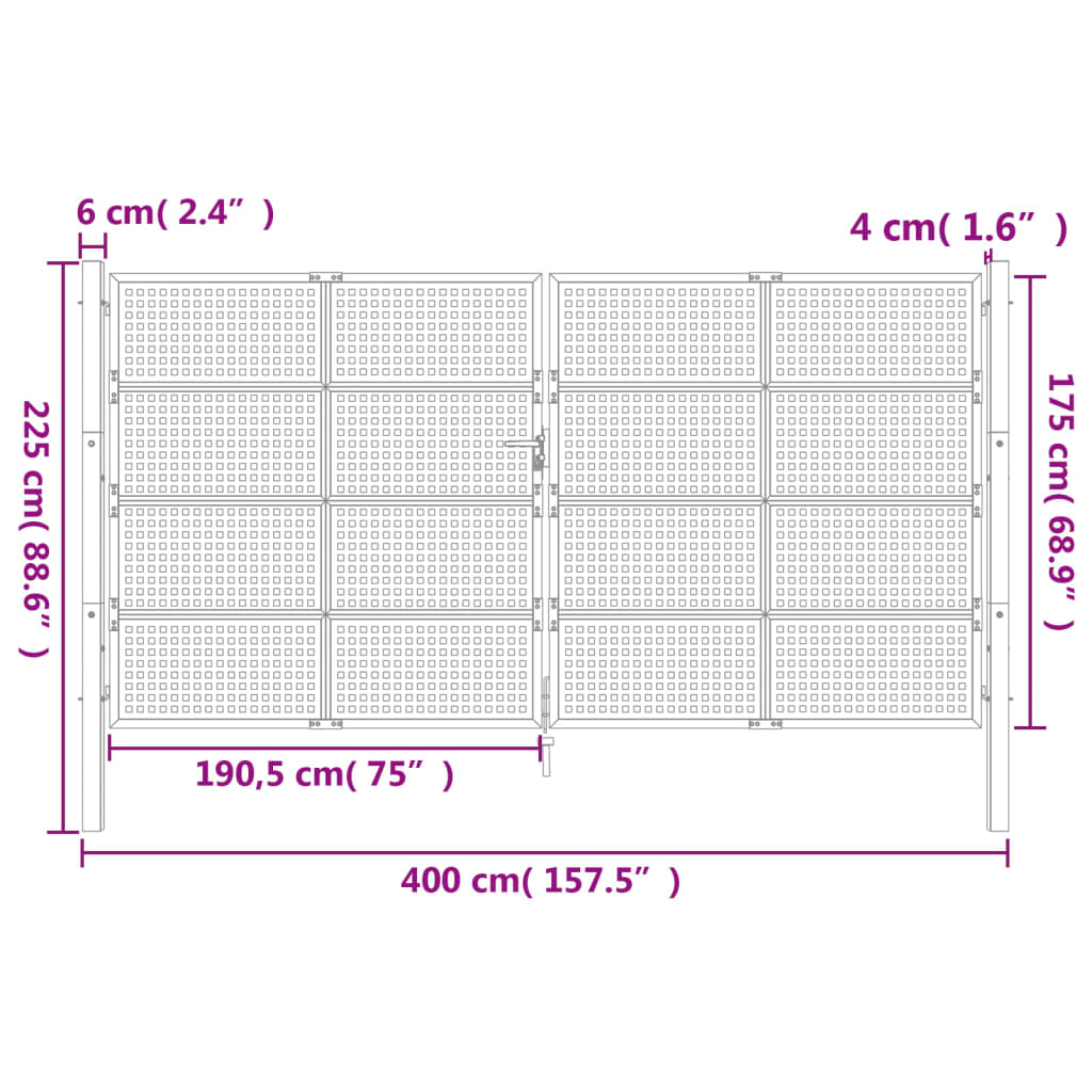 Poort 400x175 cm staal antracietkleurig