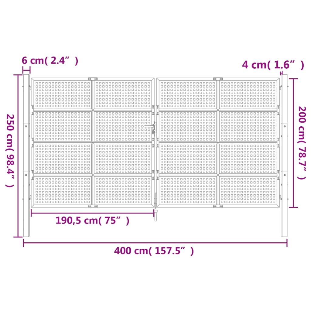 Poort 400x200 cm staal antracietkleurig