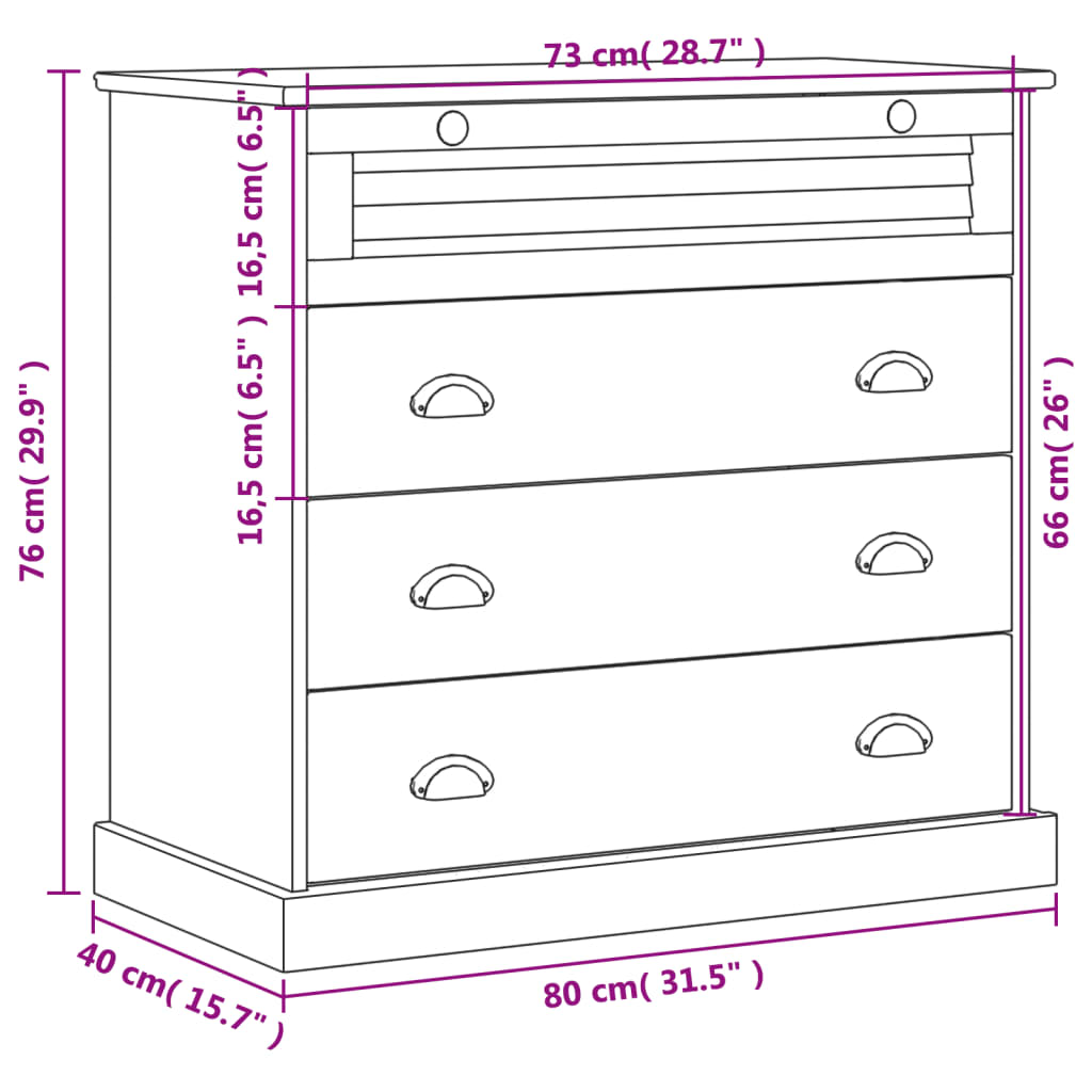 Ladekast Vigo 80X40X76 Cm Massief Grenenhout Wit 1