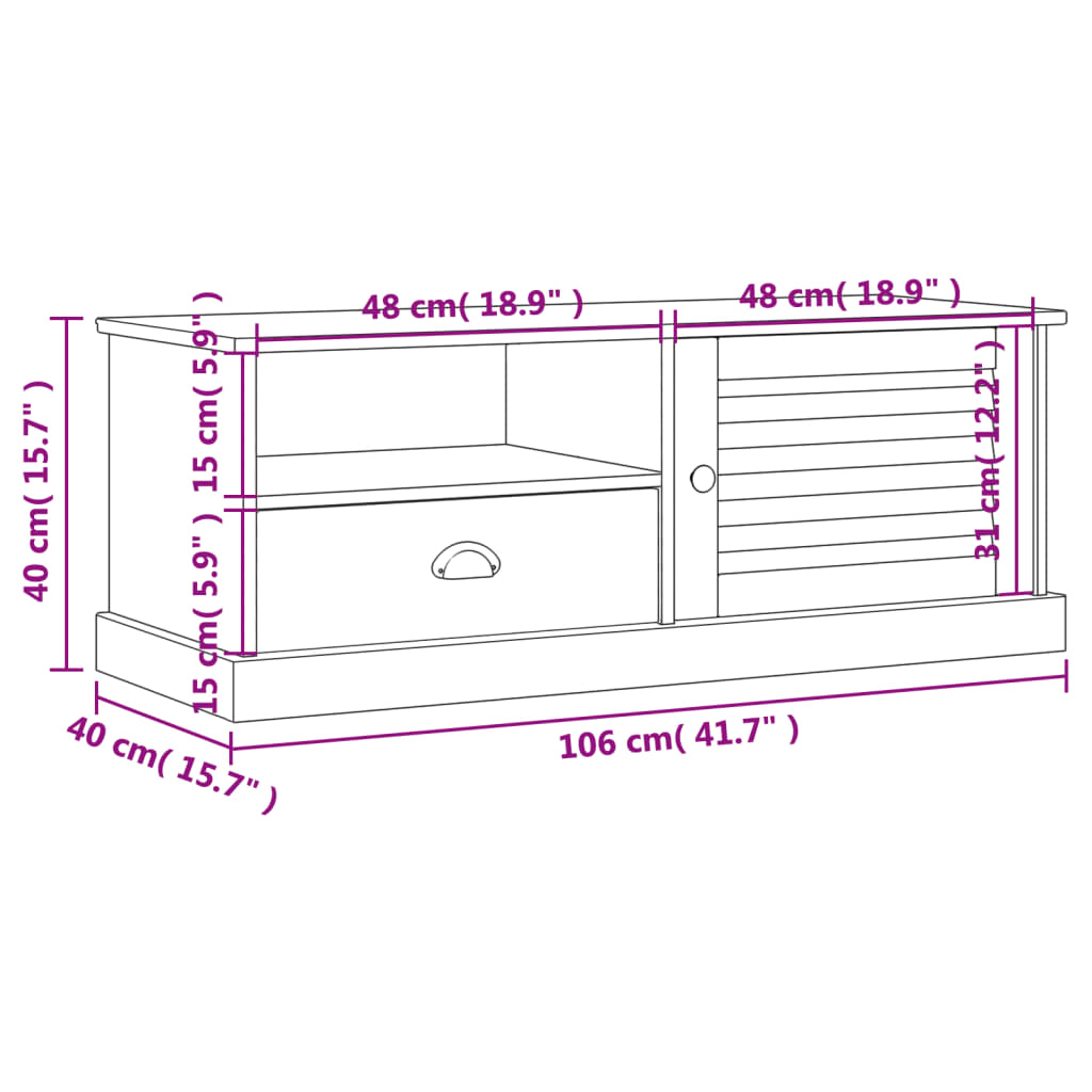 Tv-Meubel Vigo 106X40X40 Cm Massief Grenenhout Grijs Grijs