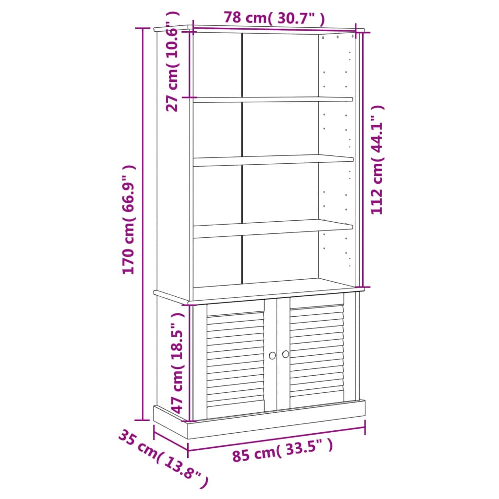 Boekenkast Vigo 85X35X170 Cm Massief Grenenhout Grijs