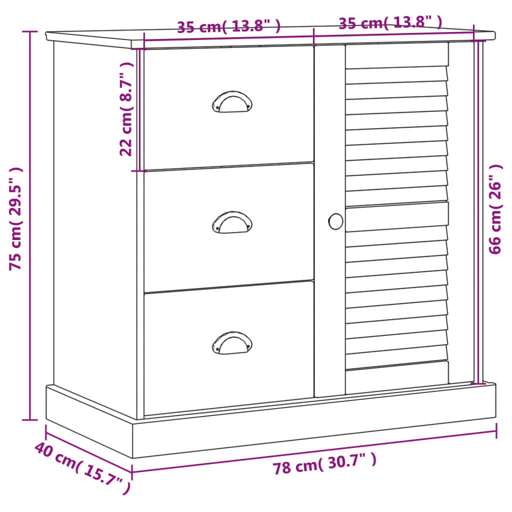 Dressoir met lades VIGO 78x40x75 cm massief grenenhout grijs