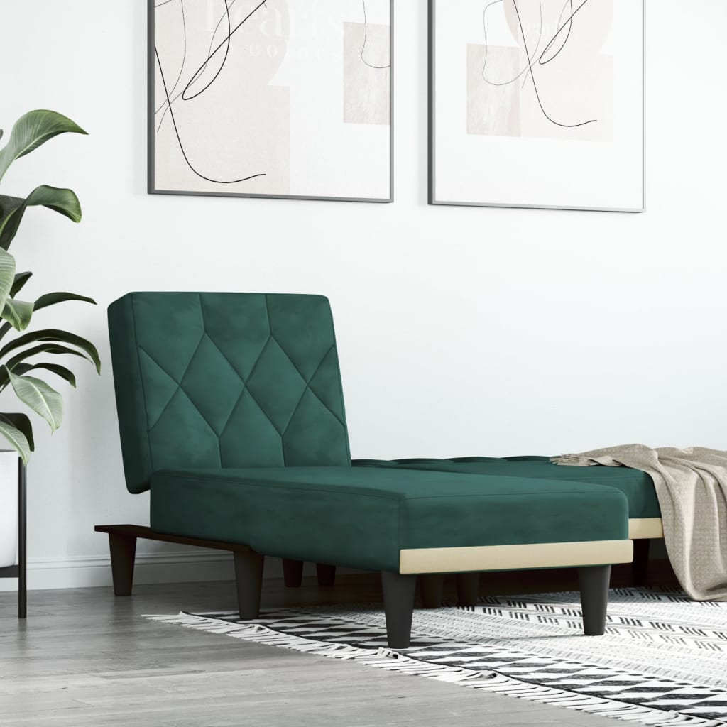 Chaise Longue Fluweel Donkergroen