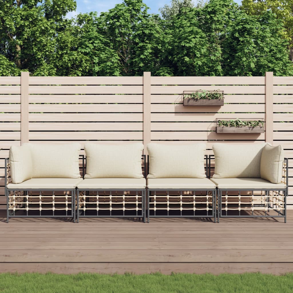 4-Delige Loungeset Met Kussens Poly Rattan Antracietkleurig 1 Beige 2x hoek + 2x midden